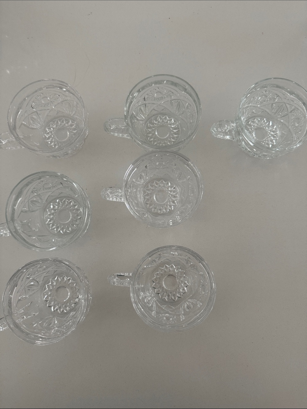Clear Pressed Glass Tea Cups - Set of 7
